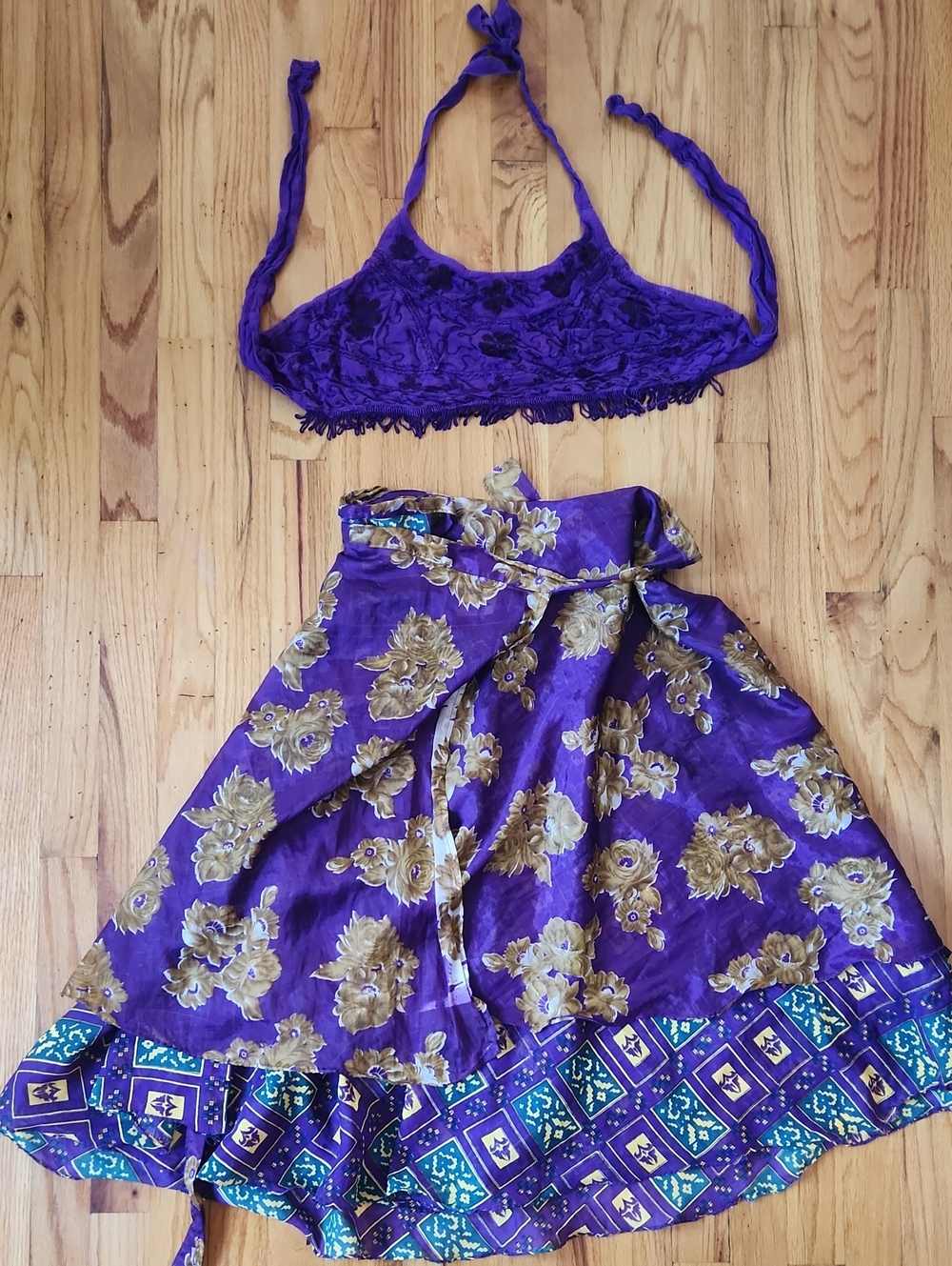 Bohemiam Purple Halter Crop Top And Asymmetrical Skirt Set- Medium